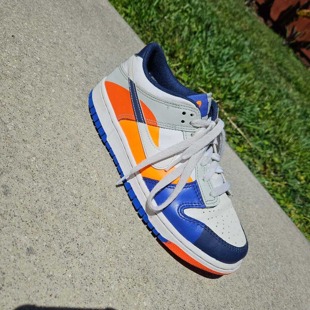 Nike Kids Sneakers White Navy Blue Orange - Picture 3 of 10
